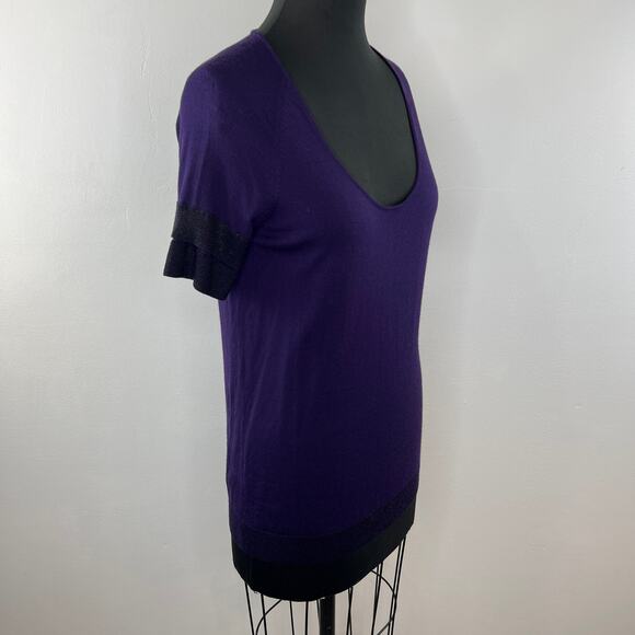 THEORY Purple Short Layered Sleeve Scoop Neck Wool Blend Pullover Sweater Size M - Picture 4 of 8